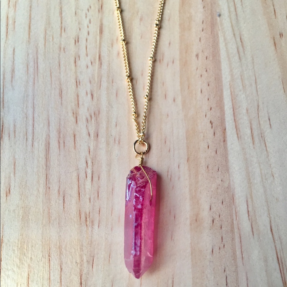 Pink Aura Quartz Crystal Necklace